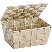 WENKO Cesta para el baño Adria con tapa beige - cesta para el baño- Polipropileno- 19 x 10 x 14 cm- Beige